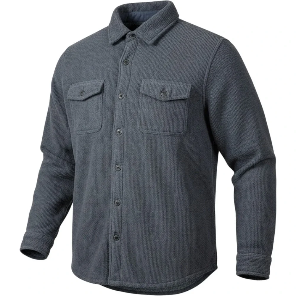 Freedom Foundry Men Medium Gray Sherpa Lined Waffle Knit Shirt Jacket Shacket